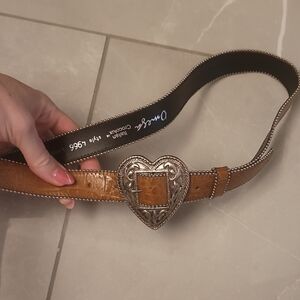 Vintage Omega Italian Crocolux Tan Leather Belt with Silver Heart Buckle
